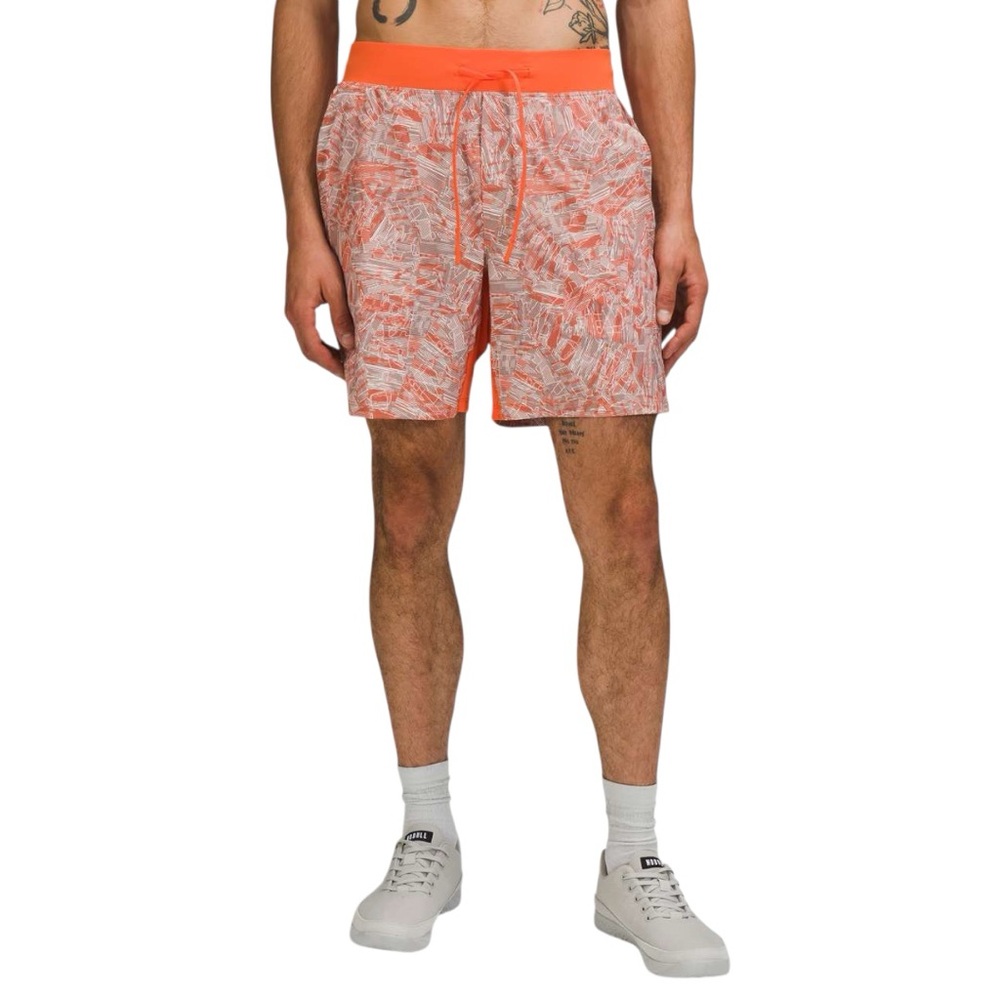 Lululemon Men’s T.H.E. Short 9" *Linerless Parallel Divide Warm Coral SZ L EUC